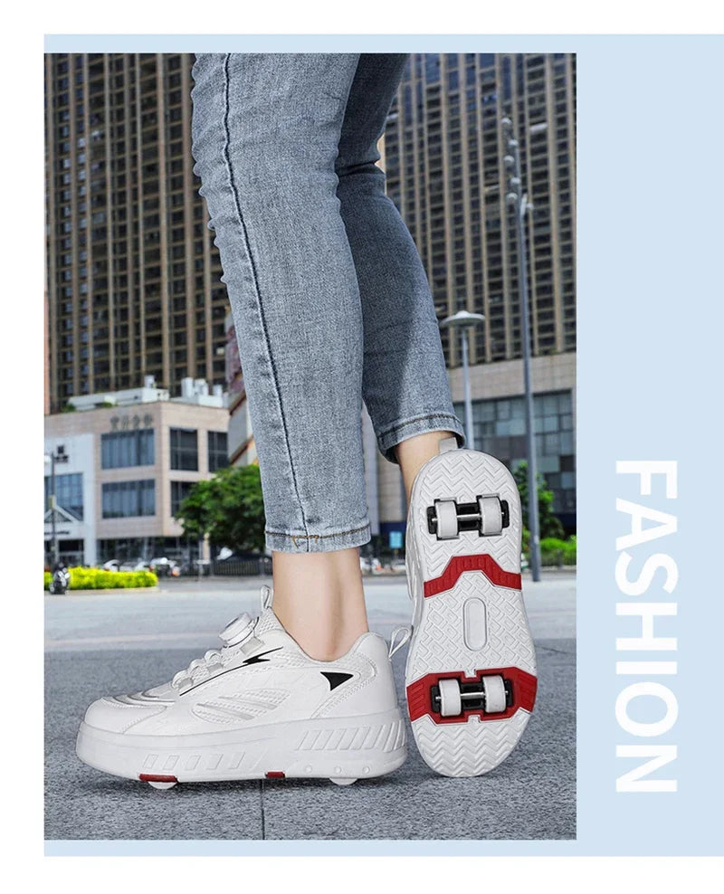 Double Row 4-Wheel Skates Roller Shoes with Wheels Dual-Purpose Roller Sneakers