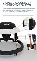 5-18M Baby Walker With Wheels Baby Toddler Foldable Multifunctional Anti-Rolling Anti-O-Leg Walker Height Adjustable Seat