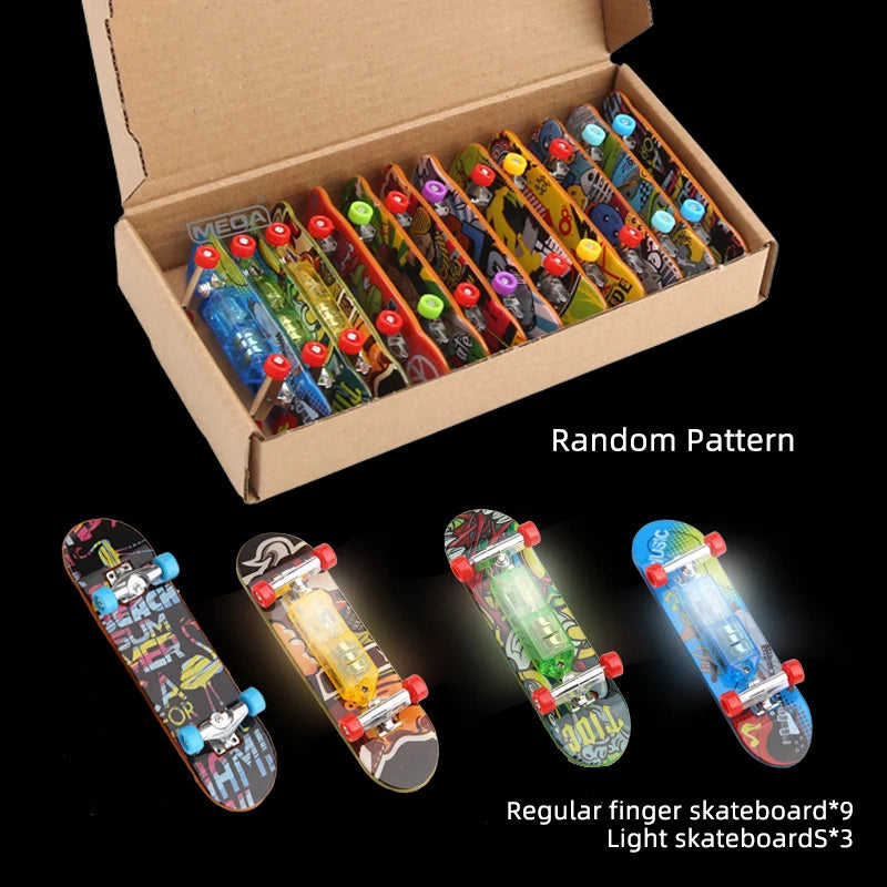 Luminous Metal Bridge Finger Skateboard Set Frosted Surface Mini Random Pattern Finger Skateboard with Light Set Kid Toy Gifts