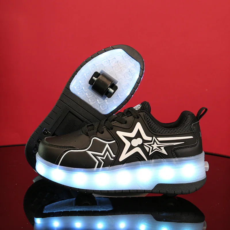 2023 New Dual-purpose Roller Skating Deformation Shoes Double Row Roller Skating Shoes Modified Version Four-wheel Running Shoes