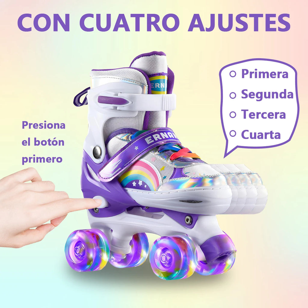 Boys Girls Kids Skates Children Roller Skates Skating Shoes PU Flashing 4 Wheels Roller Skates Sliding Adjustable Quad Sneakers