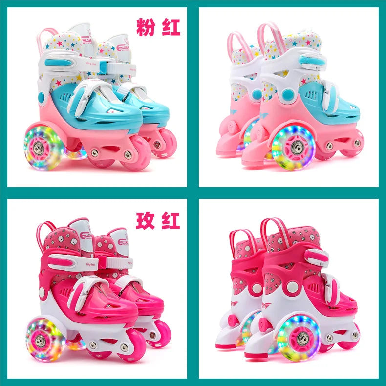 Children Skates High Elastic PU Double-row Roller Skates For Age 2-8 Kids Skating Shoes Adjustable Size