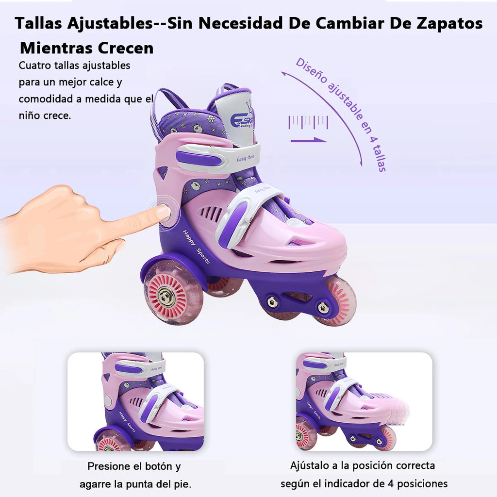 Kids Roller Skates Beginners Three-Point Roller Skates with Light up Wheels Adjustable Safety Assist Roller Skating Shoes