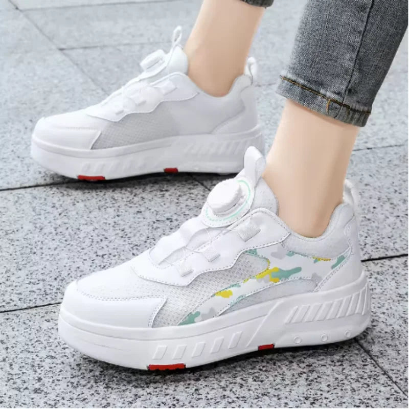 Double Row 4-Wheel Skates Roller Shoes with Wheels Dual-Purpose Roller Sneakers