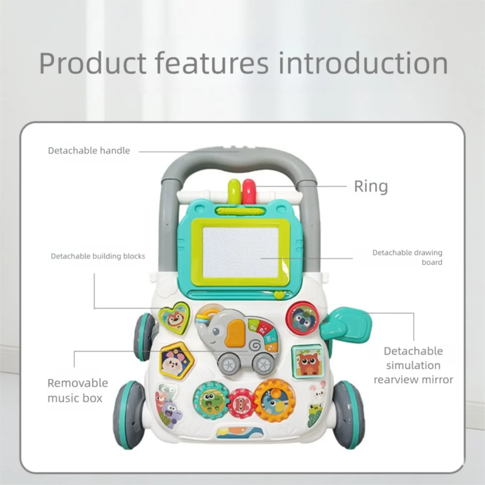 New Music Baby Walker with Drawing Board Standing Toddler Trolley Walking Practice AntiRollover Baby Stroller Toy Infant