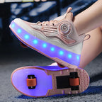 LED Lights Kids Roller Skate Shoes Detachable Boys Girls With 4 Wheels Running Deformation Adults Casual Parkour Skating Shoes