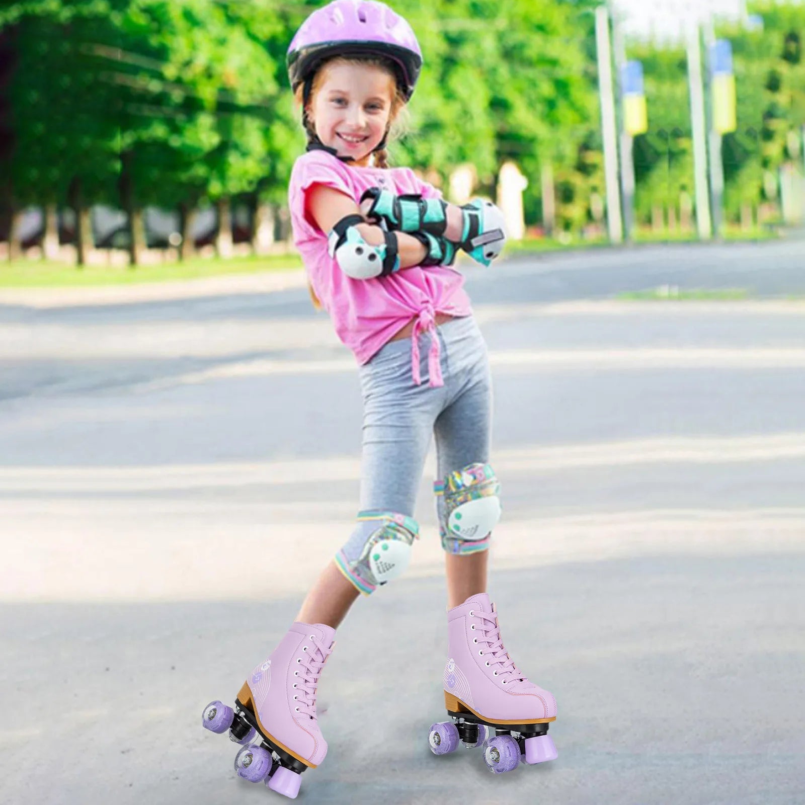 Pink Purple Blue Women Double Row Roller Skates Leather Breathable 4 wheel Sliding Skating Rollers sneakers size 31 32 33 34 35