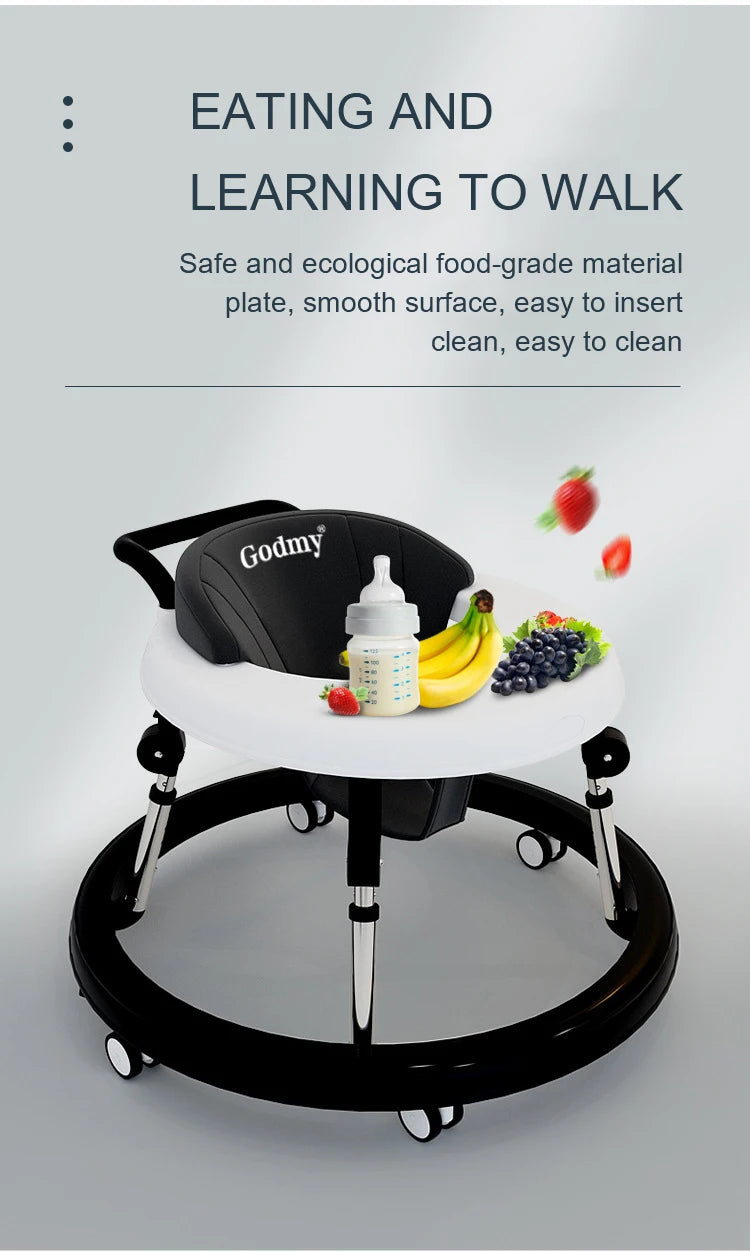 5-18M Baby Walker With Wheels Baby Toddler Foldable Multifunctional Anti-Rolling Anti-O-Leg Walker Height Adjustable Seat