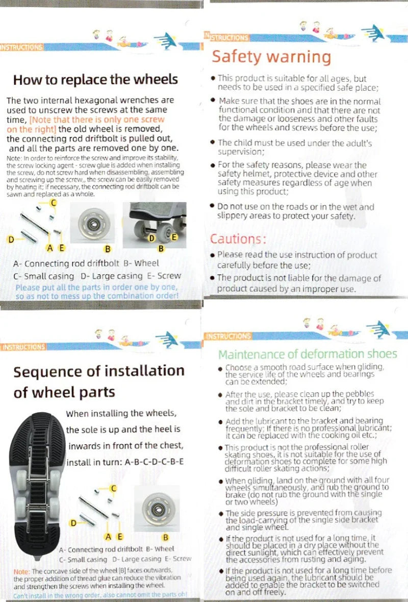 Double Row 4-Wheel Skates Roller Shoes with Wheels Dual-Purpose Racing Roller Sneakers Skateboard Shoes Speed Roller Skate Shoes