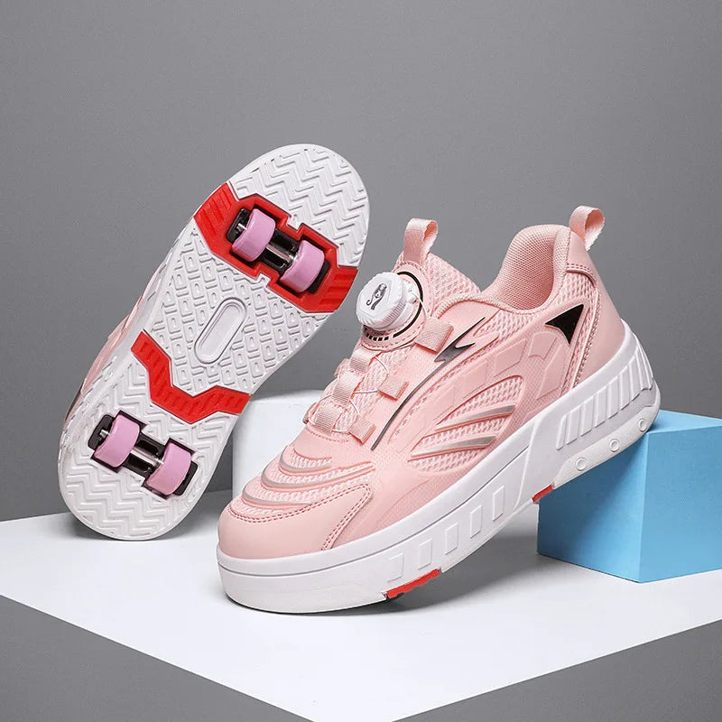 Detachable Wheel Roller Skate Shoes Children's Speed Roller Skates Boys' Sports Racing Sneaker with 2 Wheels Ice Skating Shoes