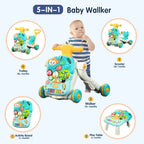Versatile 5-in-1 Design Baby Walker Portable Toddler Trolley with Toys  6-12 Months Sit-to-Stand Learning Walker