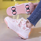 Removable Pulley Skate Skating Roller Skate Shoes for Boys Girls Upgraded Speed Sneakers with 4-Wheels for Kids Racing Skates