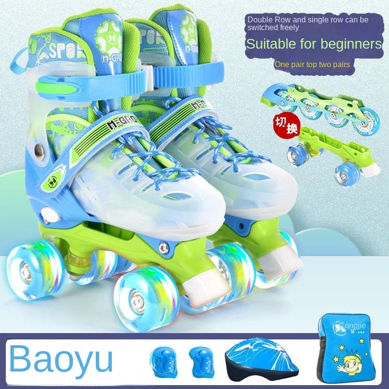 the Skating Shoes Children Beginners Baby Double Row Four-Wheel Boys Girls Roller Kids Skates