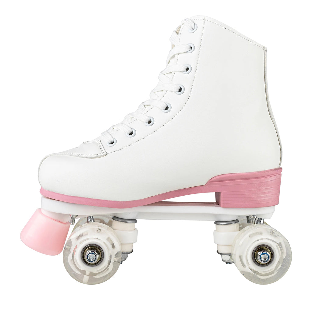 size 32-40 White Roller Skates for Women PU Leather Sneakers Flash Wheels Shoes for Beginners Teens for Woman Girls Boys Adult