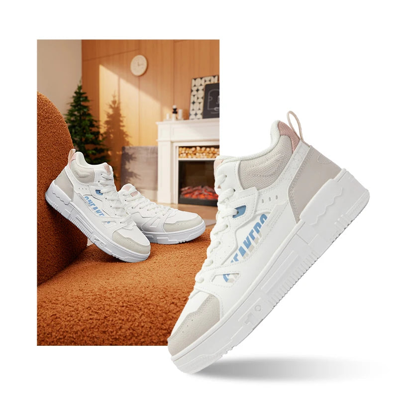 361 Degrees Women Plush Skateboard Shoes Leather Warm Water-repellent Non-Slip Soft Rebound Comfort Female Sneakers 682446613B