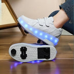 Double Row 4-Wheel Skates Roller Shoes with Wheels Dual-Purpose Racing Roller Sneakers Skateboard Shoes Speed Roller Skate Shoes