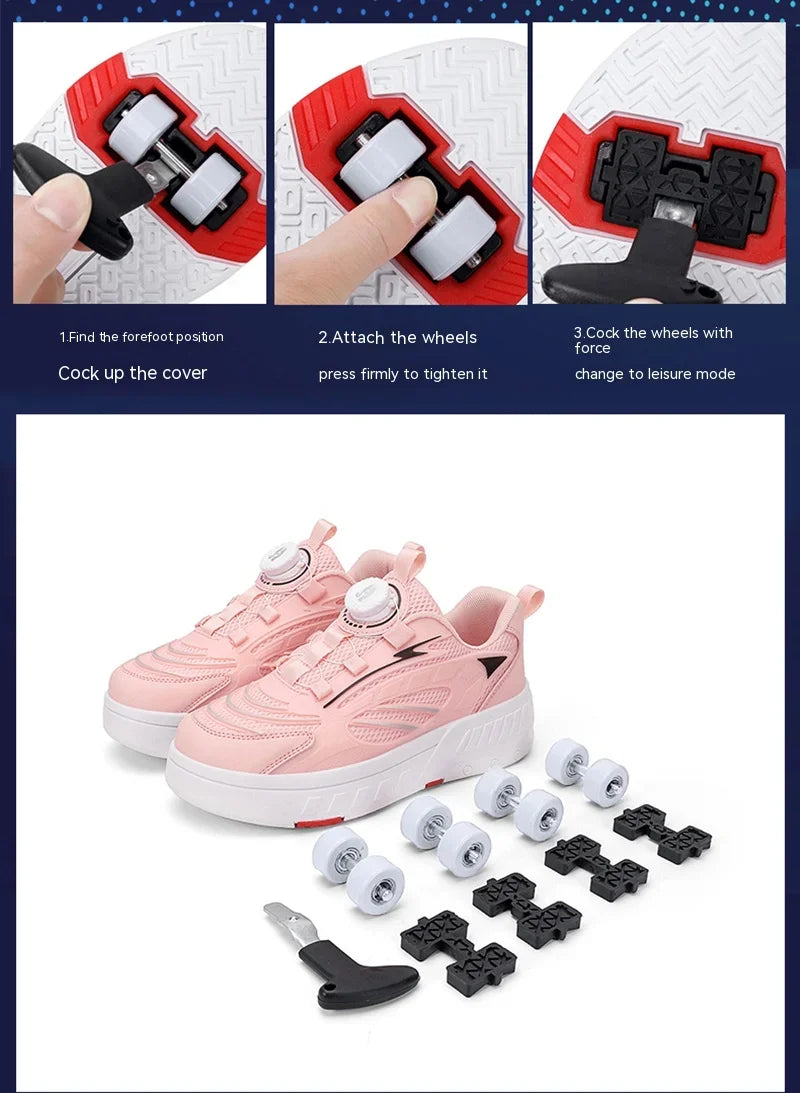 Double Row 4-Wheel Skates Roller Shoes with Wheels Dual-Purpose Roller Sneakers