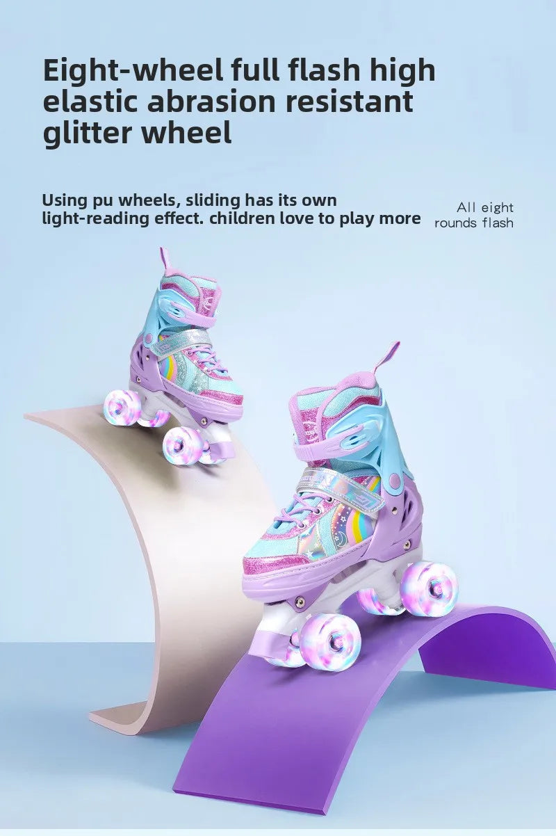 Children's Roller Skates2-12Beginner's Colorful Four-Wheel Flashing Roller Skates for Boys and Girls