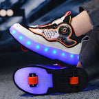 LED Lights Kids Roller Skate Shoes Detachable Boys Girls With 4 Wheels Running Deformation Adults Casual Parkour Skating Shoes