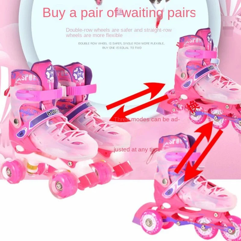 the Skating Shoes Children Beginners Baby Double Row Four-Wheel Boys Girls Roller Kids Skates