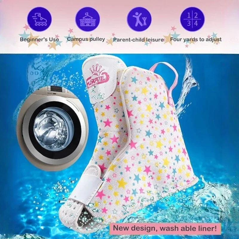 Flash Double Row Roller Skates Shoes Children's Speed Ice Skates Beginner 4-wheel Roller Skates Adjustable Size Rollers for Kids