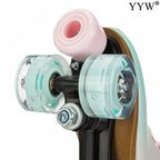 2024 PU Leather Flashing 4 Wheels Roller Skates For Women Double Row Skate Shoes Beginner Quad Sneaker Skating Ice Rink Training