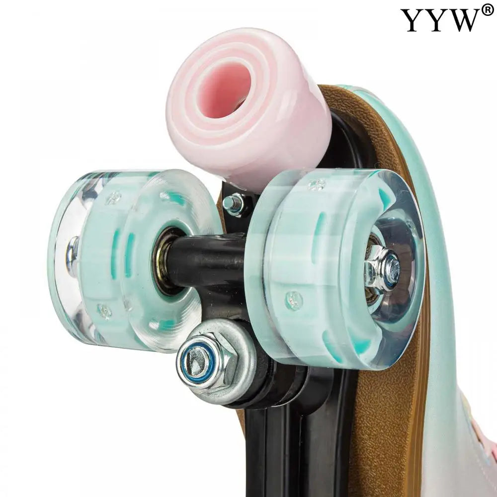 2024 PU Leather Flashing 4 Wheels Roller Skates For Women Double Row Skate Shoes Beginner Quad Sneaker Skating Ice Rink Training