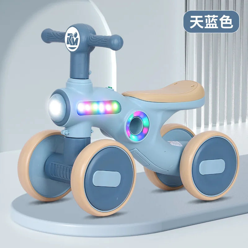 Children's Balance Bike Baby No Pedals, Anti-rollover Four-wheel Twist Wheel Lighted Wheels