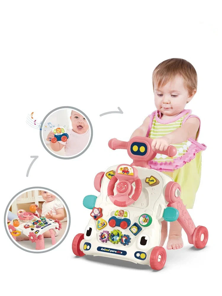 Baby Walker Toy Infant Music Learning Walking Trainer Anti-Tip Multifunctional Push Assist Wheels Activity Stroller for Toddlers