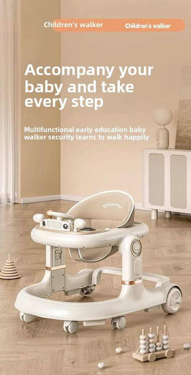 New 4-in-1 Multifunctional Baby Walker Anti-Bow Legs Anti-Tip Design 360° Swivel Silent Wheels Suitable 6-18 Months Solid Color