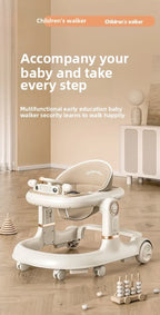 New 4-in-1 Multifunctional Baby Walker Anti-Bow Legs Anti-Tip Design 360° Swivel Silent Wheels Suitable 6-18 Months Solid Color