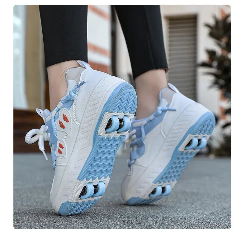 4 Wheels Roller Skate Shoes for Boys Girls Sneakers with Detachable Wheels Sport Shoe for Kids Removable Pulley Skate Skating