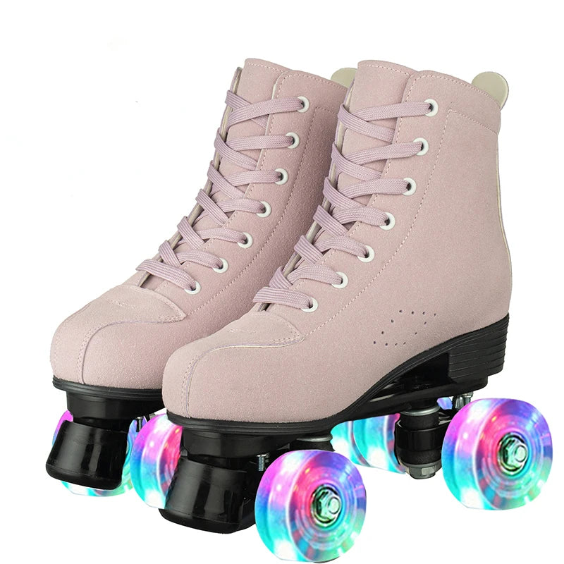 Pink Purple Blue Women Double Row Roller Skates Leather Breathable 4 wheel Sliding Skating Rollers sneakers size 31 32 33 34 35