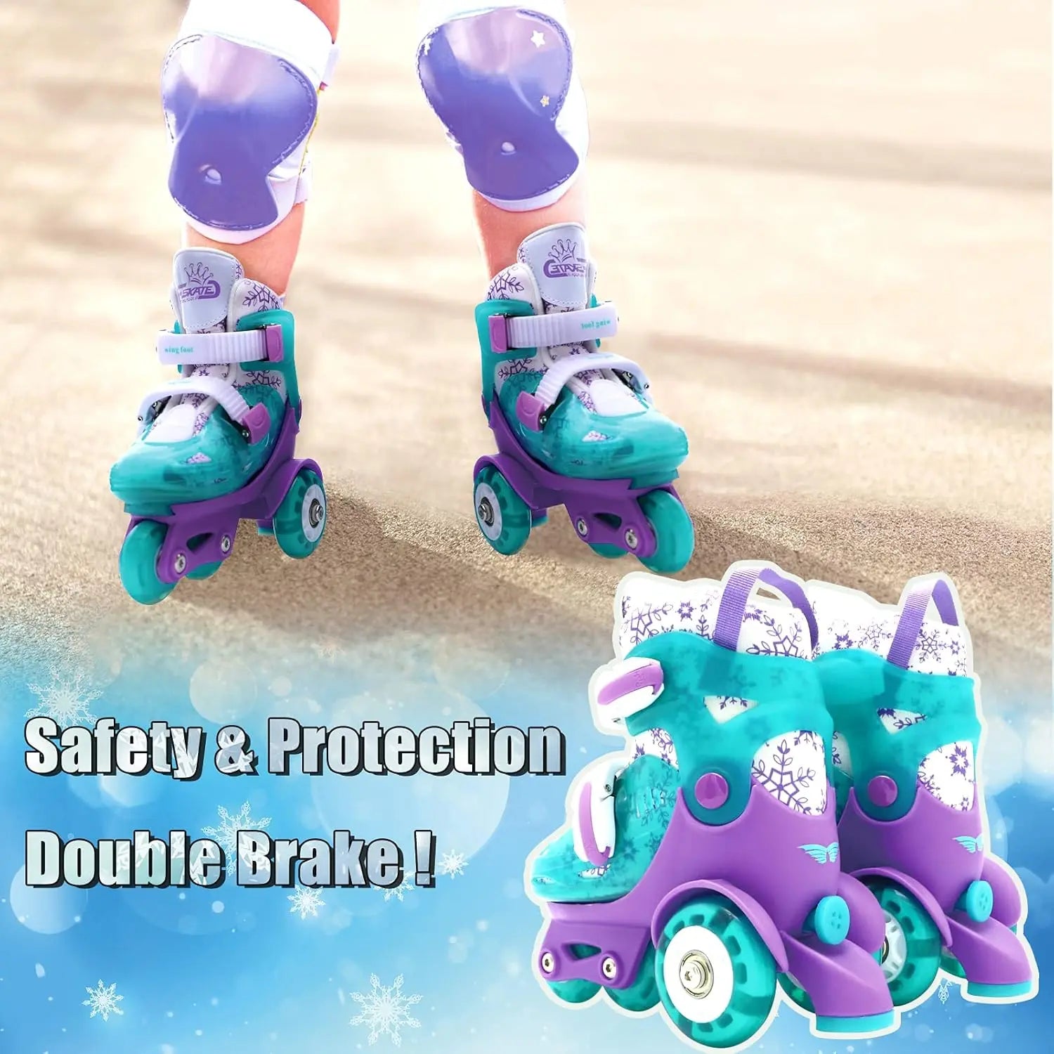 Kids Roller Skates Beginners Three-Point Roller Skates with Light up Wheels Adjustable Safety Assist Roller Skating Shoes