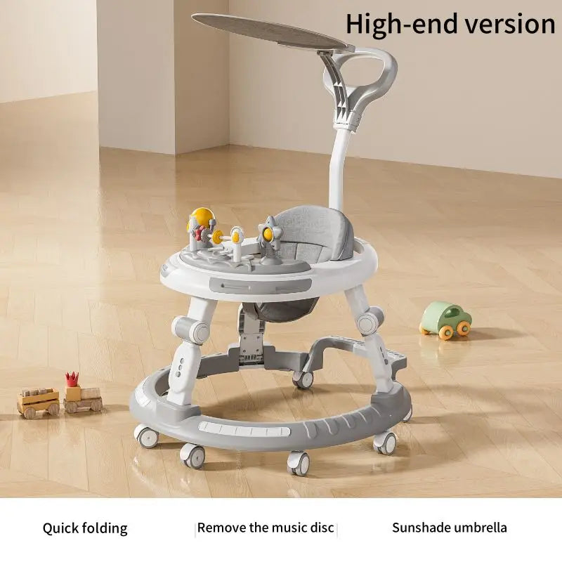 6-30 months old baby foldable baby walker multi-functional baby walking aid cart with music disc baby walker anti-slip cart