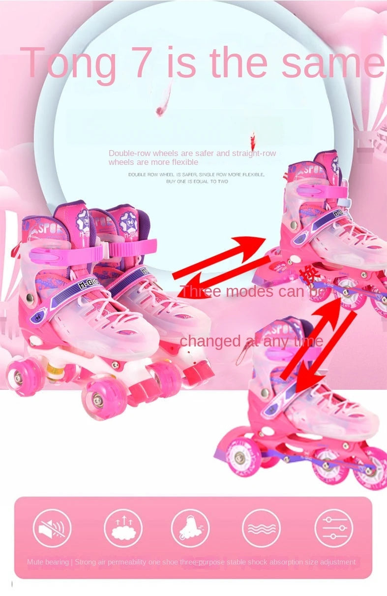 the Skating Shoes Children Beginners Baby Double Row Four-Wheel Boys Girls Roller Kids Skates