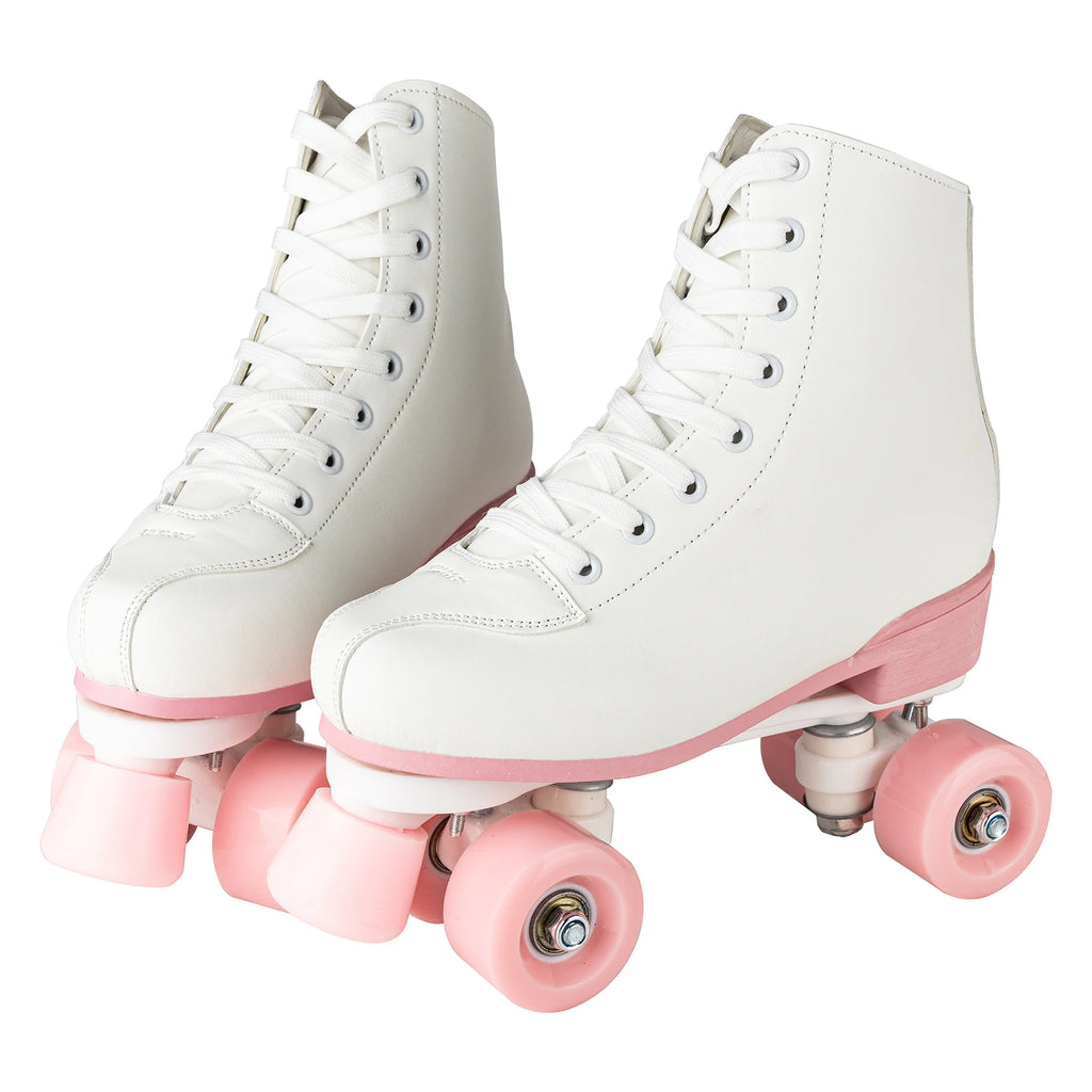 size 32-40 White Roller Skates for Women PU Leather Sneakers Flash Wheels Shoes for Beginners Teens for Woman Girls Boys Adult