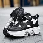 Women's High Top 4 Wheel Roller Shoes Fashionable Unisex Automatic Pop-up Sneakers With Wheels Dual-purpose Skating Casual Shoes