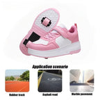 Magic Roller Skates Dual Wheel Slip-on Roller Skating Shoes 2024 New Spring Autumn Leather Surface Sports Shoes For Women Kids