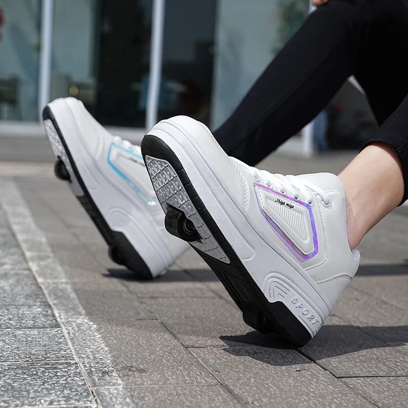 New Children'S Parkour Roller Skate Usb Charging Deformation Shoes Kids Adults Unisex Walking Running Casual Sneakers Gift