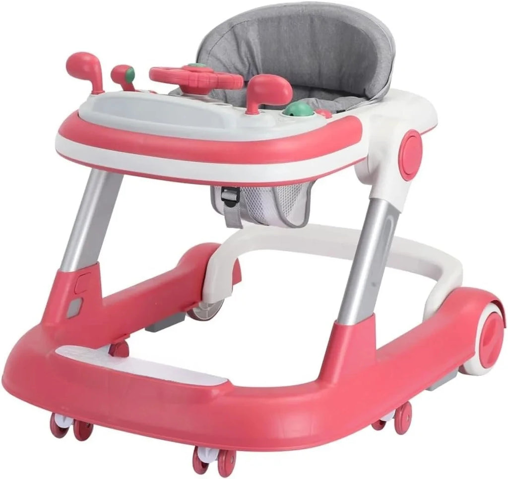3 in 1 Foldable Baby Walker Anti Tip Toddler Push Walker with Removable Feeding Tray No Battery Anti O Leg