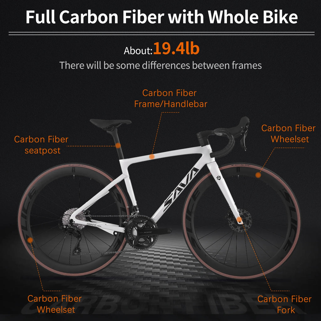 SAVA F20 Carbon Fiber Road Bike, Equipped with 105 R7120 24-Speed Groupset and Hydraulic Disc Brakes Adult Race Bike