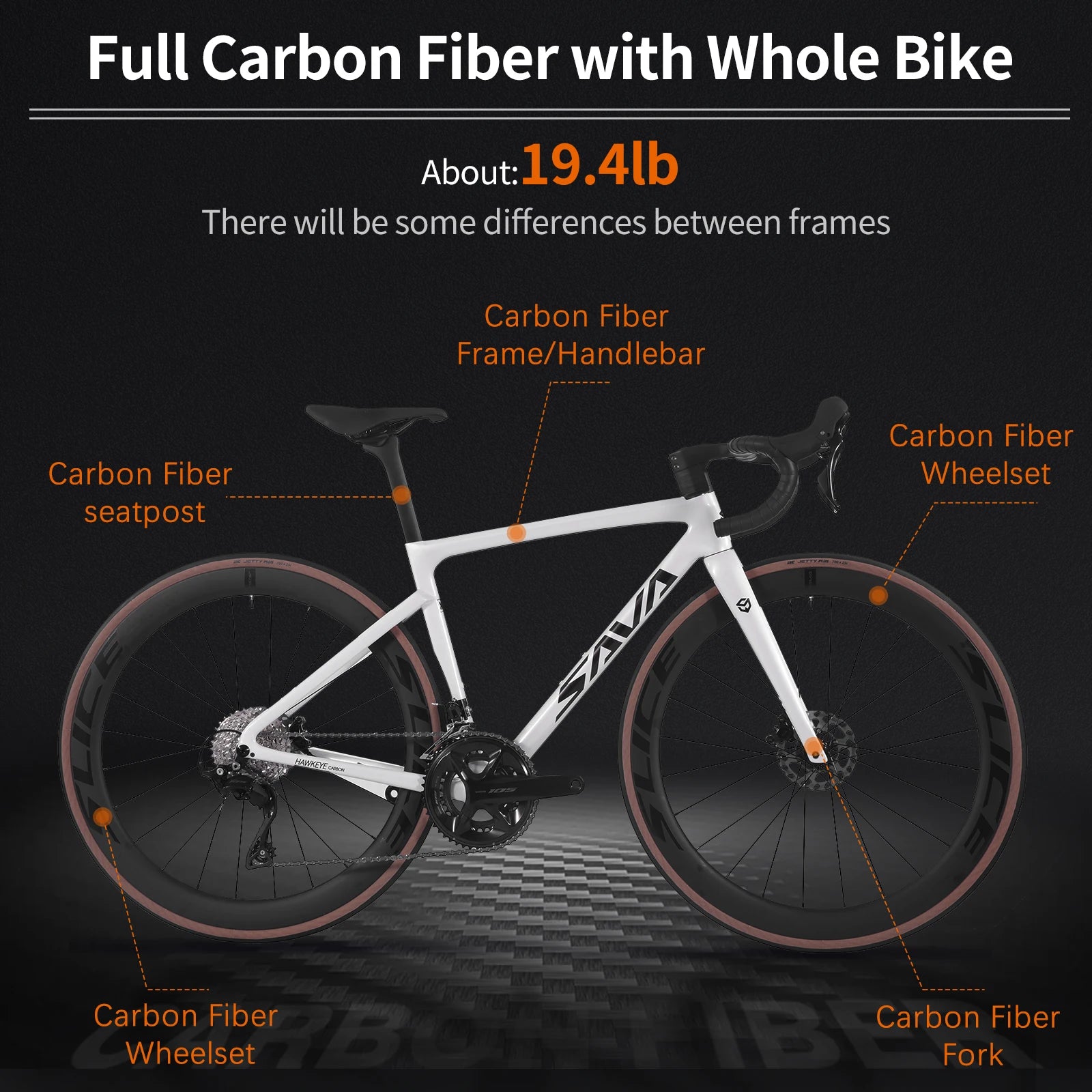 SAVA F20 Carbon Fiber Road Bike, Equipped with 105 R7120 24-Speed Groupset and Hydraulic Disc Brakes Adult Race Bike